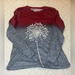 Women's Long Sleeve Ombre Top with Dandelion Print